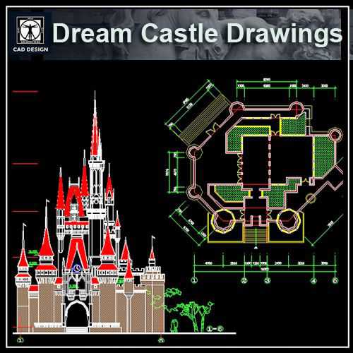 Casle plan,elevation,details drawings 