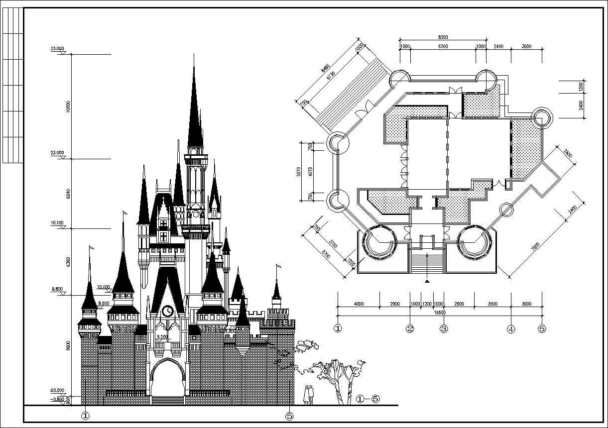 Casle plan,elevation,details drawings 