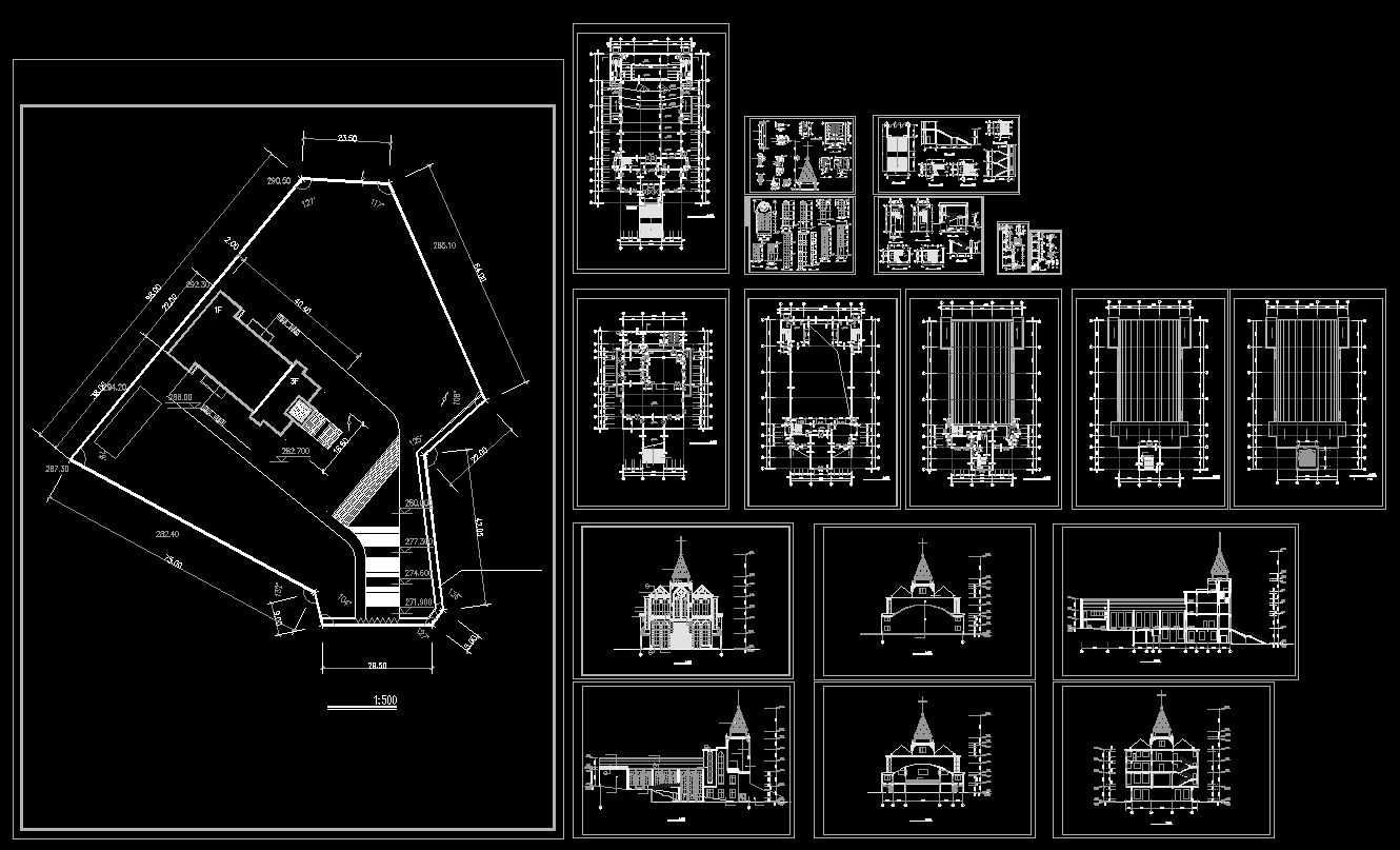 Church plan,elevation,details drawings 